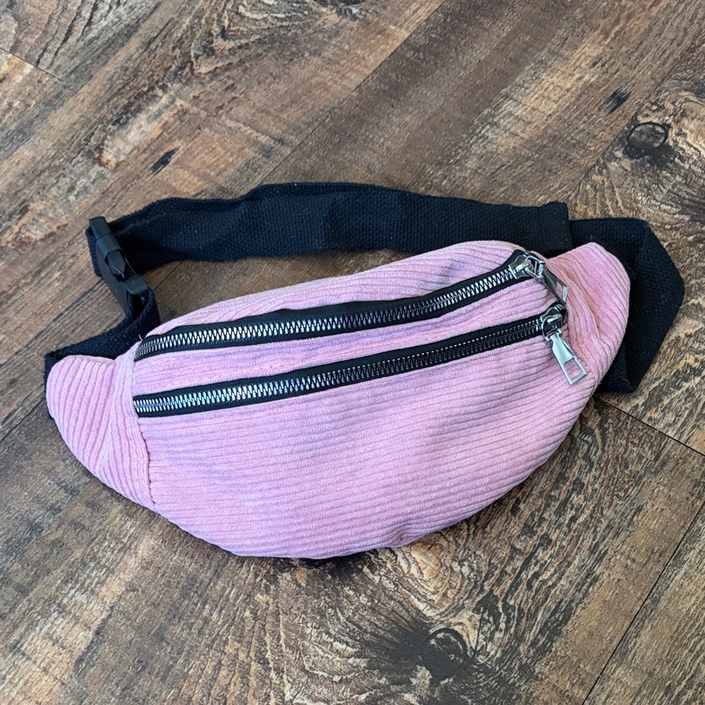 Pink Waist Bag, Corduroy, zips, very secure, lightweight